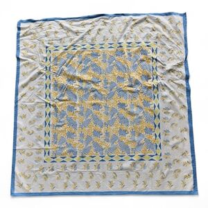 Parisian Style Hand Printed Tablecloth Blue Yellow Floral French Cottage 55x55